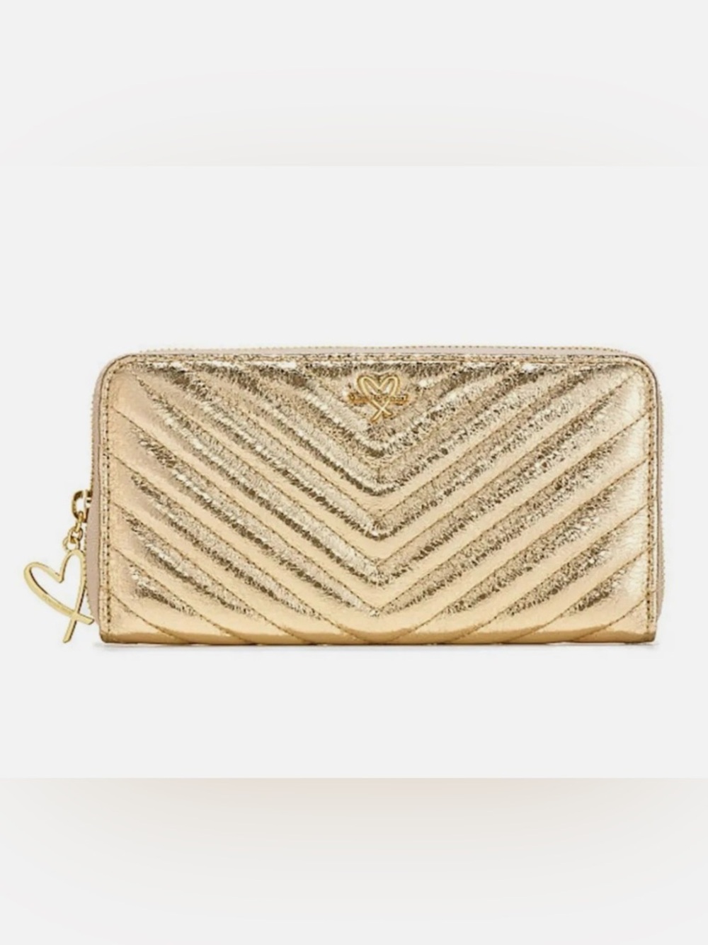 NWOT New Victoria's Secret V-Quilt Gold Metallic Crackle Zip Wallet